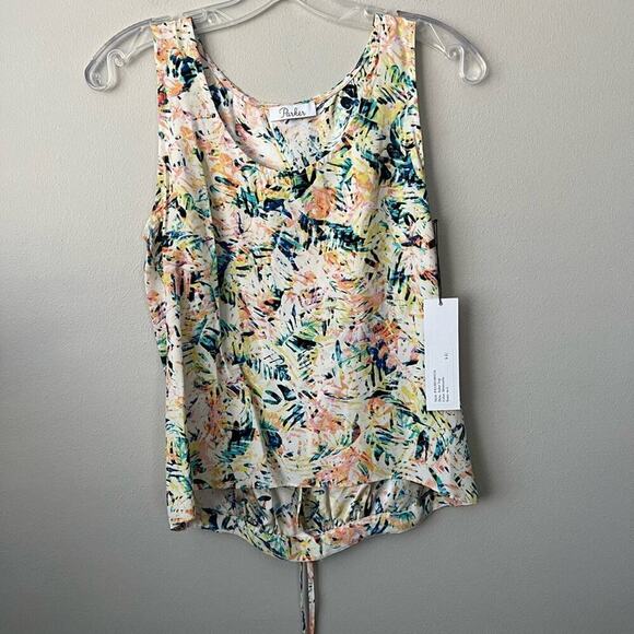 Parker Womens 100% Silk Top One Size Sleeveless Blouse Floral Open Back Tie - Picture 10 of 12